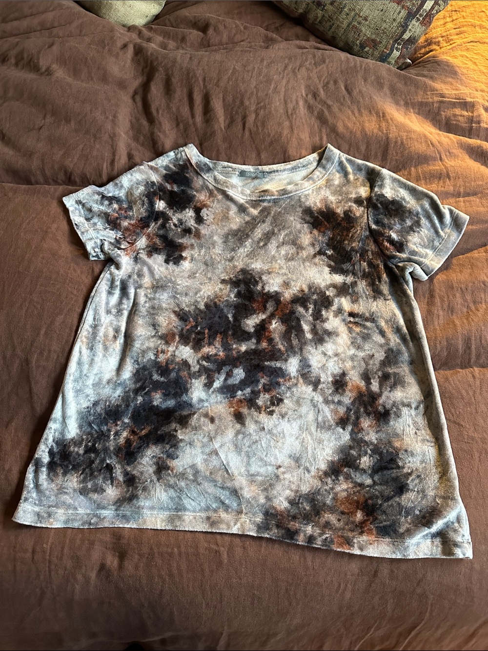 Velour Women’s Short Sleeve Tie-Dye Tee in Grey, Brown & Black. Luxurious & Soft